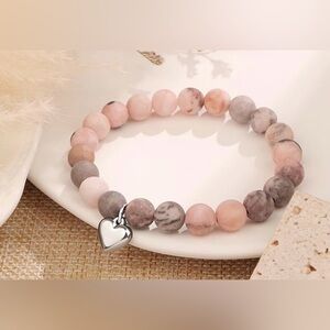 NWT Natural Pink & Rose Quartz “Dog Mom” Beaded Bracelet with Charm & Poem